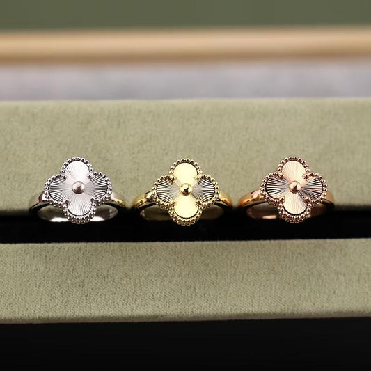 925 Silver 18k Gold Plated Clover Rings,15mm Vintage Full Gold Laser Clover Jewelry