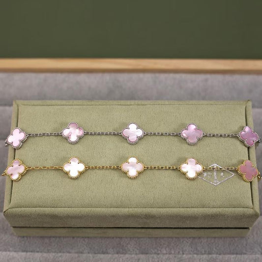 925 Silver 18k Gold Plated 5 Motif Clover Bracelet,15mm Vintage Full Gold Laser Clover Jewelry